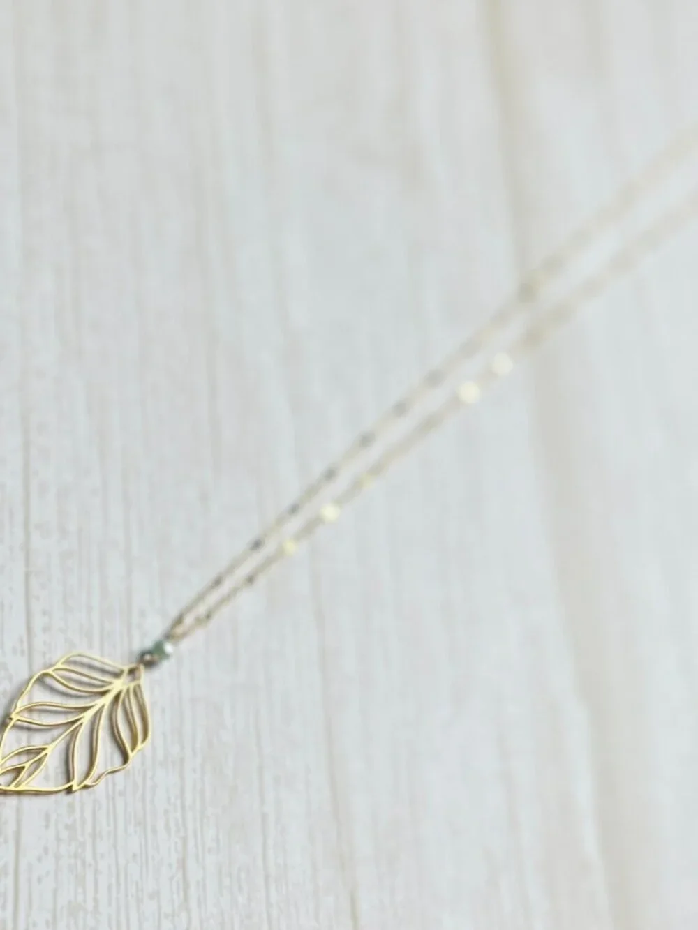 Green Amethyst Leaf Necklace | Gold filled satellite chain necklace | autumn